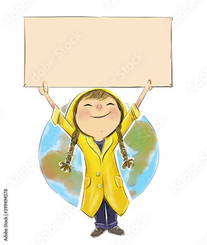 Little ecologist girl with placard photo