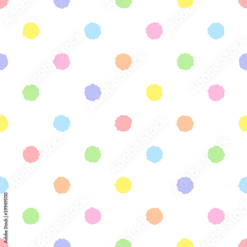 Rainbow seamless polka dot pattern, vector illustration. Seamless pattern with pastel colorful rough circles. Kids pastel rainbow geometric background