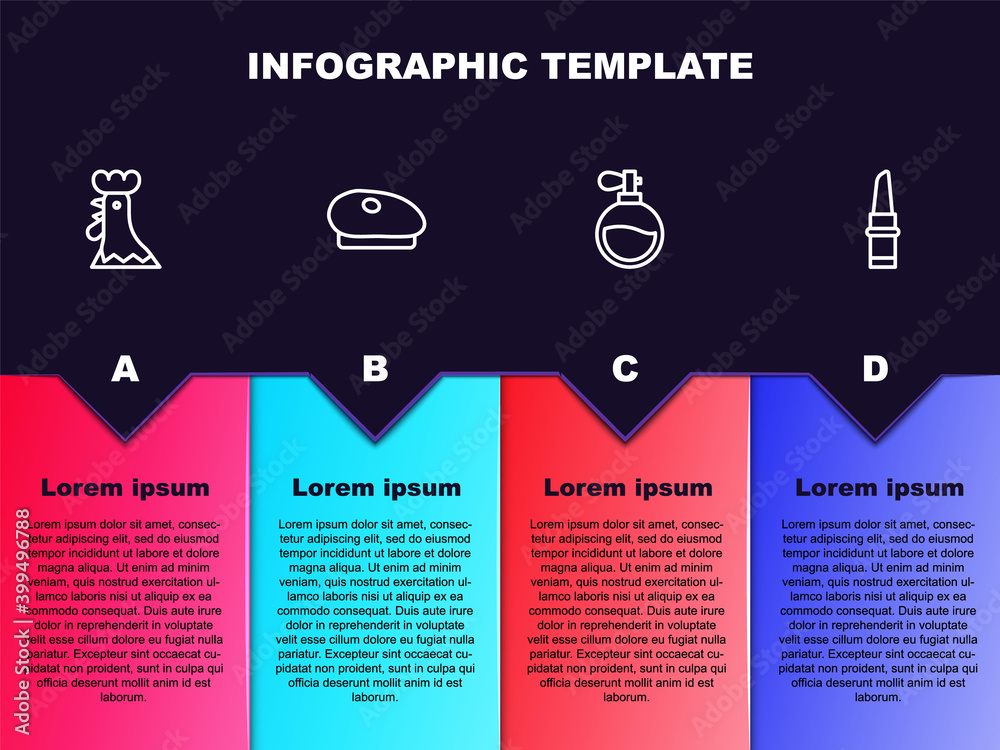 Set line French rooster, beret, Perfume and Lipstick. Business infographic template. Vector. Set line French rooster, beret, Perfume and Lipstick. Business infographic template. Vector.