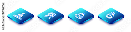 Set Isometric line Eiffel tower, Easel or painting art boards, Handbag and Perfume icon. Vector.