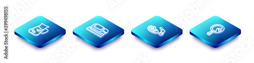 Set Isometric line Sangria, Stadium Mestalla, Churros and chocolate and Omelette in frying pan icon. Vector.