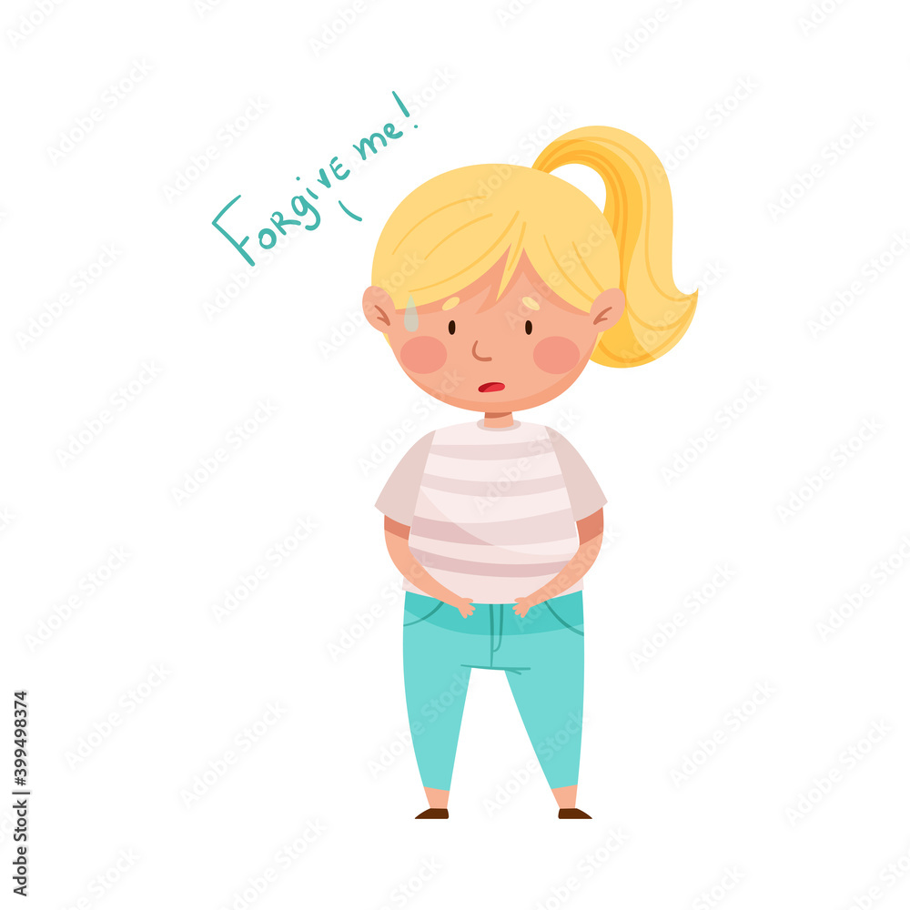 Embarrassed Girl Feeling Sorry and Expressing Regret Vector Illustration Embarrassed Girl Feeling Sorry and Expressing Regret Vector Illustration