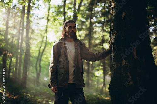 A man in nature. Seeker of adventures