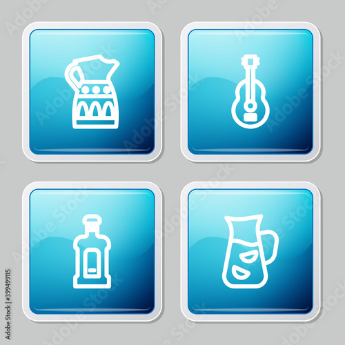 Set line Sangria pitcher, Spanish guitar, Orujo and icon. Vector.