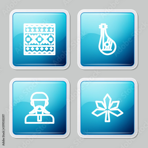 Set line Ukrainian ethnic pattern, Bandura, cossack and Chestnut leaf icon. Vector.