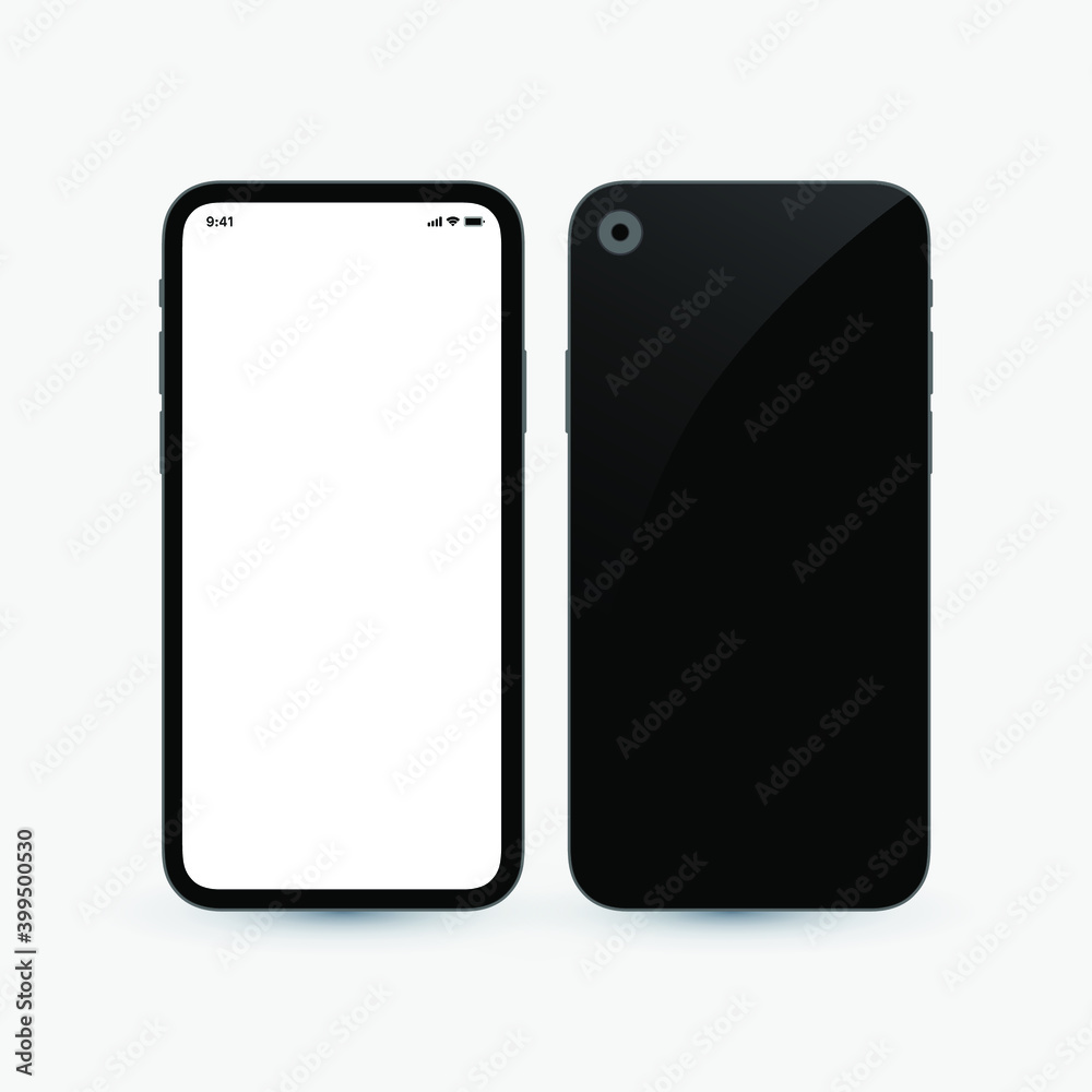 Phone mockup with blank screen. Back and front view realistic on white background. Eps10 vector illustration. Phone mockup with blank screen. Back and front view realistic on white background. Eps10 vector illustration.