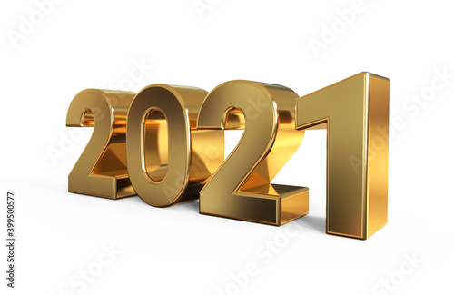 Gold 2021 new year 3d rendering isolated on white background