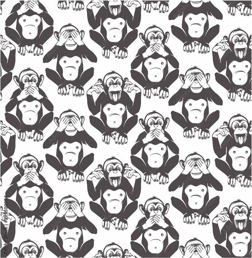The three wise monkeys. Seamless Pattern. Vector Illustration.