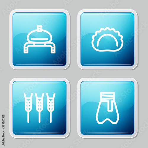 Set line Bread and salt, Dumplings, Wheat and Cossack pants icon. Vector.