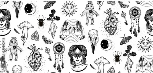 Occultism Seamless Pattern. Vector Illustration.