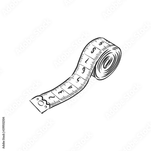 hand drawn, sketch illustration of measuring tape. centimeter tape vector sketch illustration