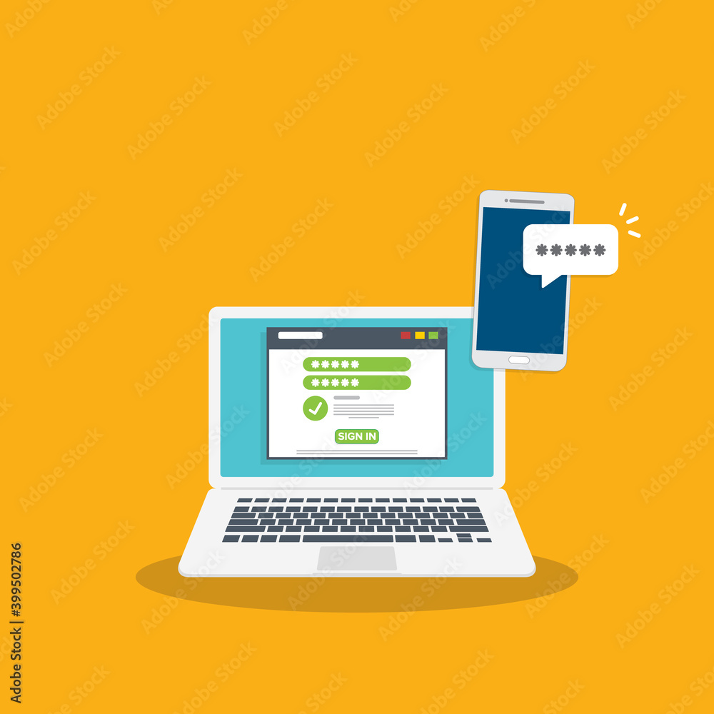 Successful web browser Login page on Laptop Screen with password form and smartphone password confirmation . Security, personal access, user authorization. Successful web browser Login page on Laptop Screen with password form and smartphone password confirmation . Security, personal access, user authorization.