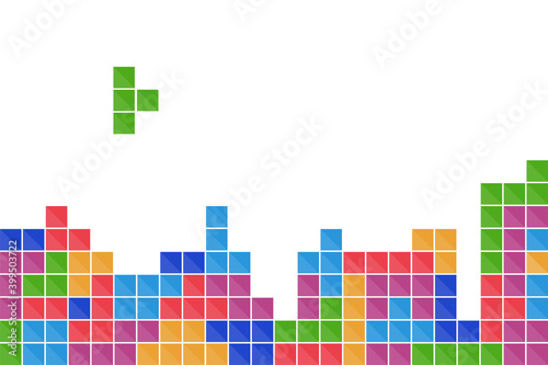 Game bricks tetris template. Color pixel blocks. Colorful video game tetris background. Flat design vector illustration. photo