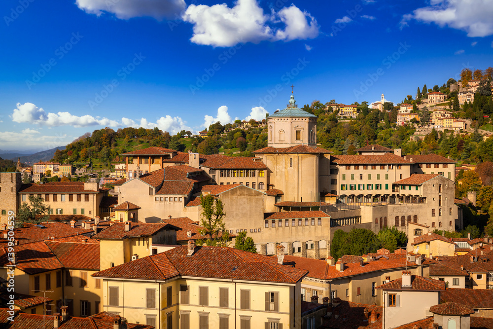 Beautiful architecture of the Citta Alta old town in Bergamo, Italy