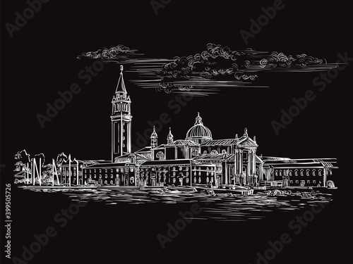 Venice hand drawing vector illustration Grand canal black