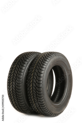 New tires pile isolated on white background
