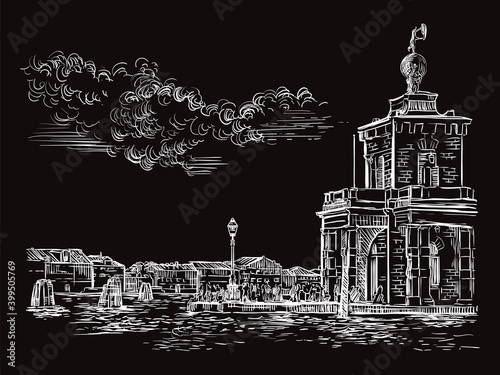 Venice drawing vector illustration Della Dogane Punta black