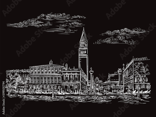Venice drawing vector illustration St Marks Square black