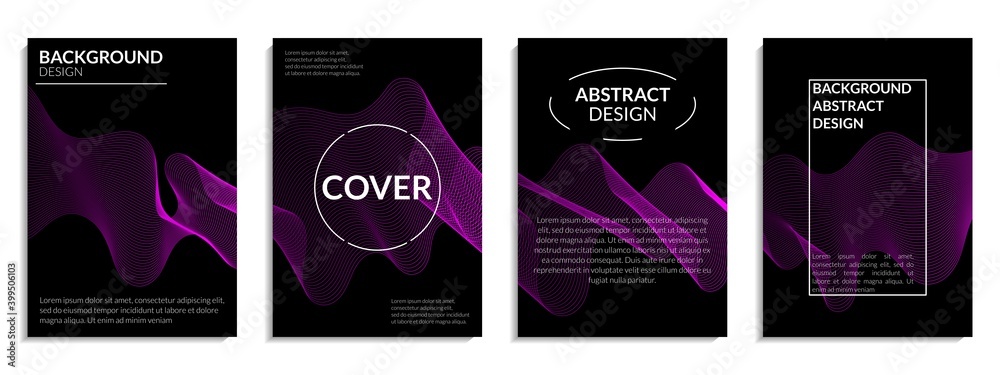 Abstract set of dark purple gradient, wavy line shapes for Brochure, Flyer, Poster, Leaflet, Book cover, etc. Vector Illustration