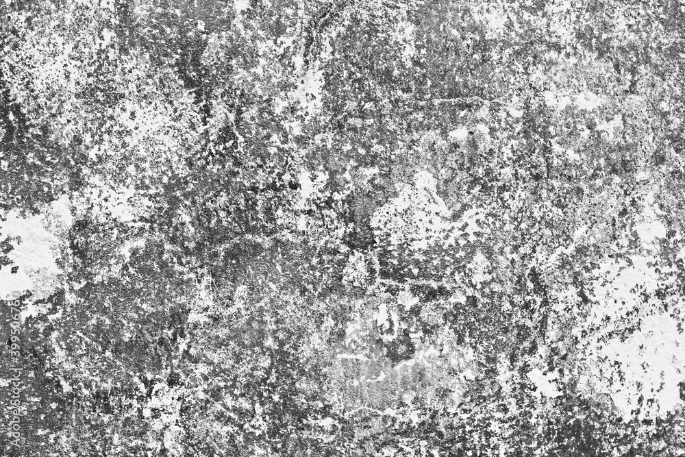 Peeling paint concrete wall. Grunge cement texture. Gray scratched background. Industrial monochrome backdrop. Grainy spray paint pattern. White noise texture.