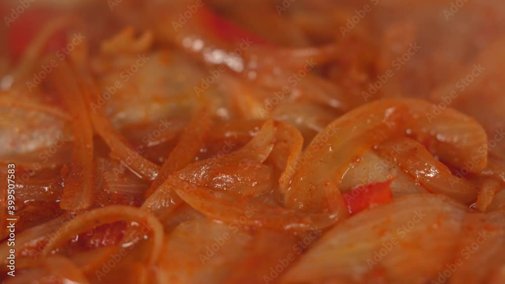 Onions and cabages boiling in water with tomatoes souce Onions and cabages boiling in water with tomatoes souce