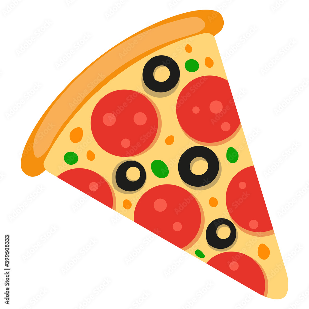 Vector slice of pizza including pepperoni, olives, cheese and vegetables. Template Vector slice of pizza including pepperoni, olives, cheese and vegetables. Template