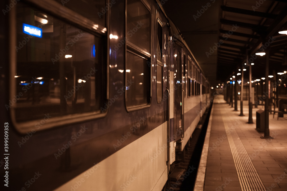 train parked at the station in night period
