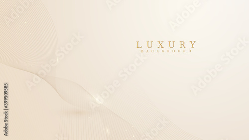 Abstract yellow luxury background with golden line , paper cut style 3d. vector illustration.