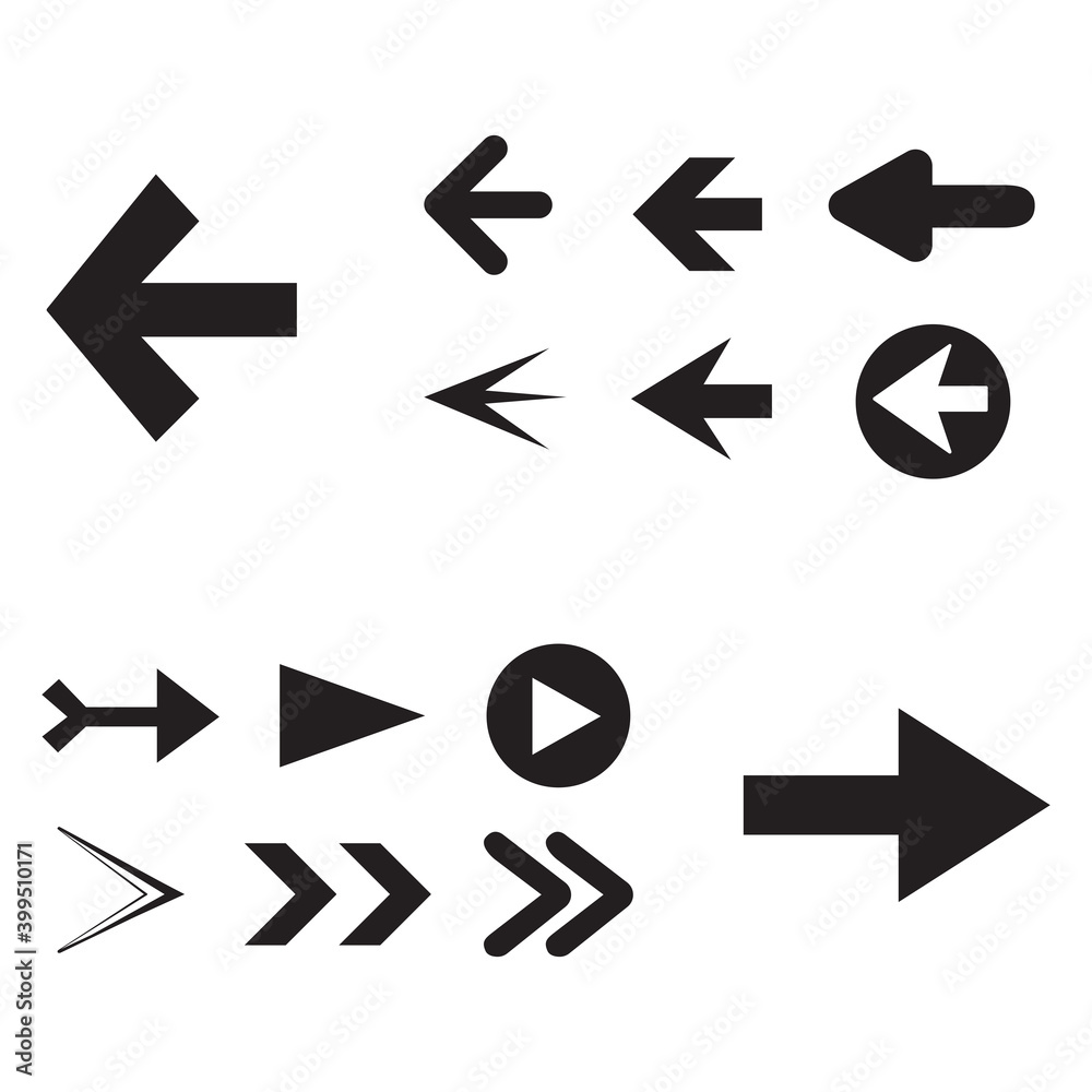 Arrow icon set isolated on background. Trendy vector collection. Different arrow icons in flat style. Creative arrows template for web site, app, graphic design, ui and logo. Arrow vector symbol