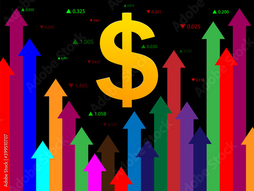 The growth of the Dollar, strengthening of the value of the monetary unit. Vector