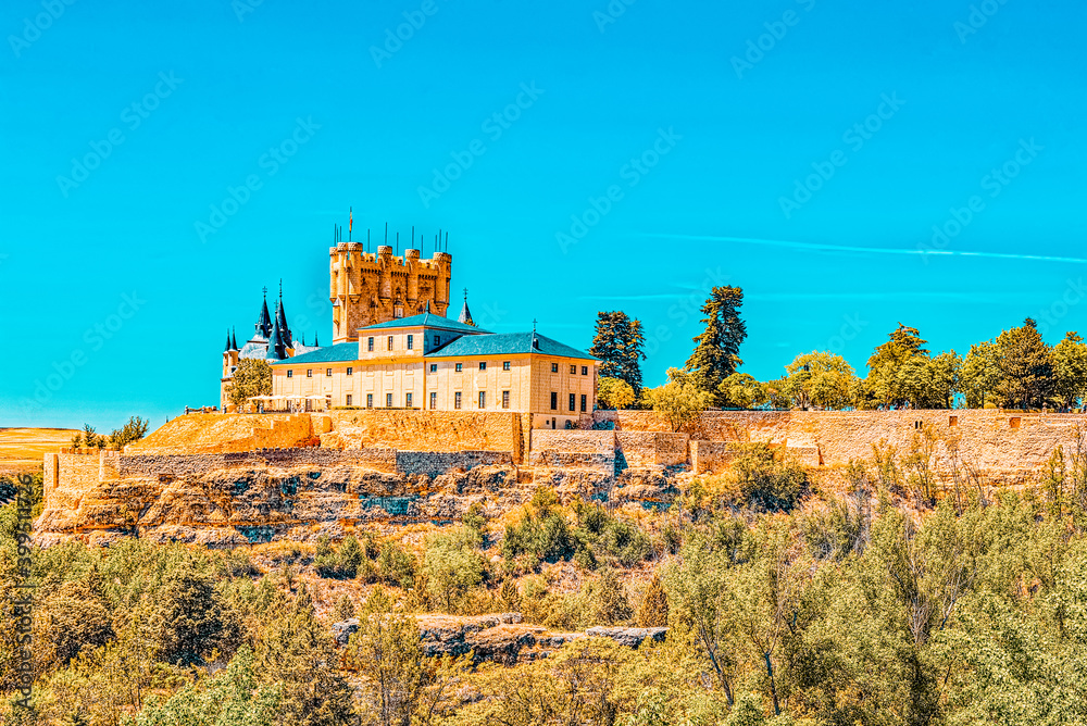 Panoramic landscape at the ancient city Segovia, Alcazar of Sego