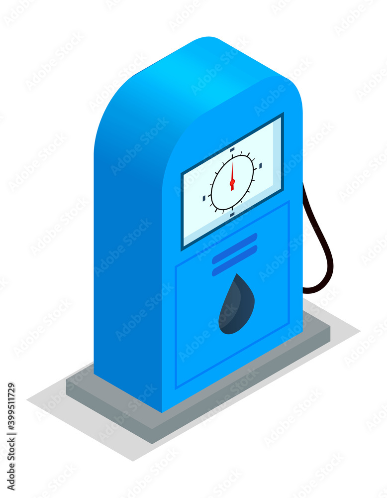 Isometric image of a blue petroleum station. Oil pump. Equipment for refueling vehicles. Gas station, refueling gun. Oil industry. Petroleum industry pollution vector presentation infographic Isometric image of a blue petroleum station. Oil pump. Equipment for refueling vehicles. Gas station, refueling gun. Oil industry. Petroleum industry pollution vector presentation infographic