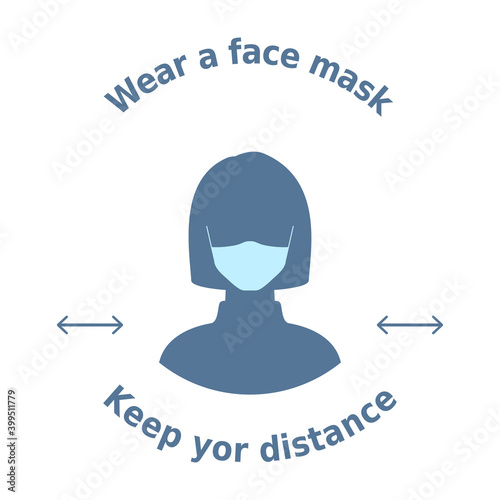 Vector illustration 'Wear a face mask. Keep your distance' for health banners and public information posters.