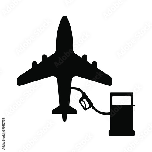 Airplane refueling, black on white background sign for design, vector illustration photo