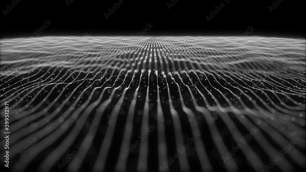 Abstract Network Mesh Waving Fx Background Loop/ 4k animation of an abstract fractal background with mesh surface and particle lines waving and seamless looping