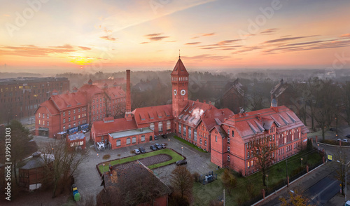 Wroclaw, Poland. Aerial view of Kampus Pracze - complex of  neogothic red brick buildings built in 1899-1913 photo