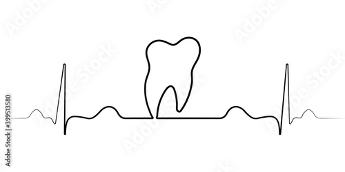 logo medical dental clinic with a single line, vector pulse, and the tooth of the dental office icon healthy tooth molar teeth and heartbeat