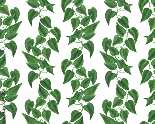 Wallpaper Mural Watercolor painting seamless pattern with tropical plants.  Green leaves wallpaper on white background Torontodigital.ca