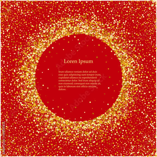 Celebratory design element Golden shiny circles on a red background