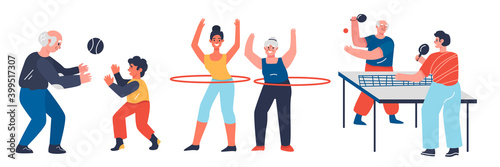 Collection of adults people playing sports.