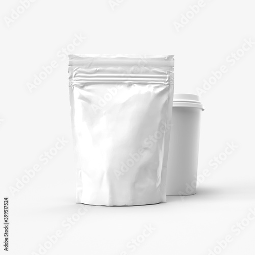 zip package and coffee cup mockup