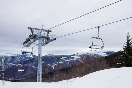 Ski lift on a mountain in winter