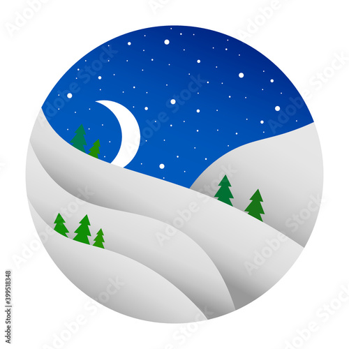 winter night landscape, abstract geometric snowy illustration
