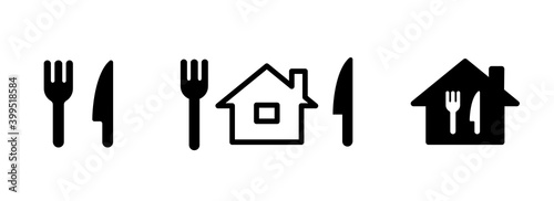 家での食事のアイコン／テイクアウト／お持ち帰り／デリバリー／配達／宅配／ステイホーム／自粛