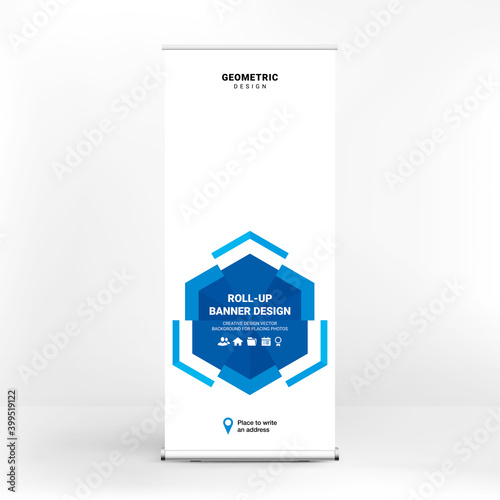 Roll-up advertising banner, dynamic design, stand template for conferences, business seminars