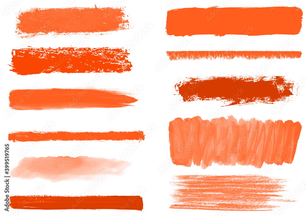 Rot orange unordentlich gemalte Linien und Markierungen mit Pinsel und Stift - obrazy, fototapety, plakaty 