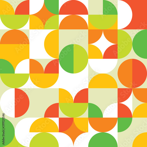 Geometric retro 60's and 70's style vector seamless mid-century pattern - textile design with circles and abstract shapes
 