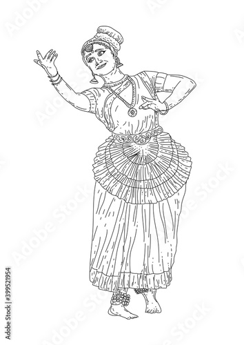 Kerala culture dance mohiniyattam outline drawing illustration design. photo