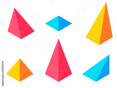 Dimension isometric retro puzzle figures colorful vector game pyramids.