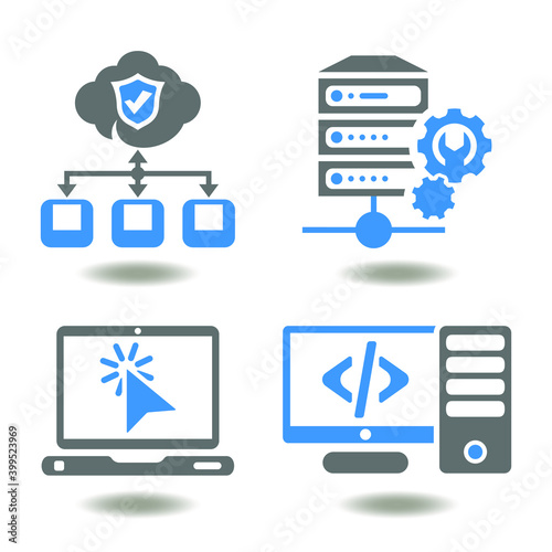 Cloud Computing Web Network Vector Icon Set. Data Technology, Software Development, Digital Networking Communication Symbol.
